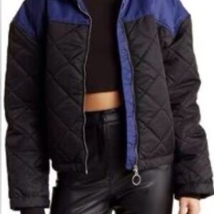 WeWoreWhat Black and Blue Quilted Puffer Jacket